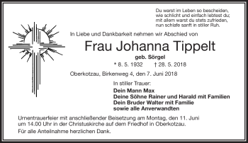 Traueranzeige von Johanna Tippelt von Frankenpost