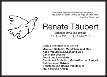 Traueranzeige von Renate Täubert von Frankenpost