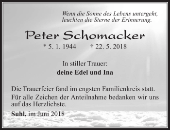 Traueranzeige von Peter Schomacker von Südthüringer Presse