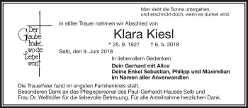 Traueranzeige von Klara Kiesl von Frankenpost