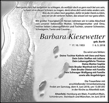 Traueranzeige von Barbara Kiesewetter von Südthüringer Presse
