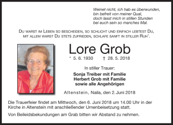 Traueranzeige von Lore Grob von Neue Presse Coburg