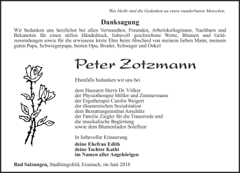 Traueranzeige von Peter Zotzmann von Südthüringer Presse