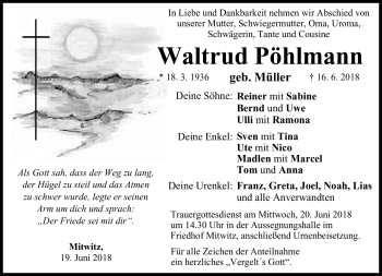 Traueranzeige von Waltraud Pöhlmann von Neue Presse Coburg