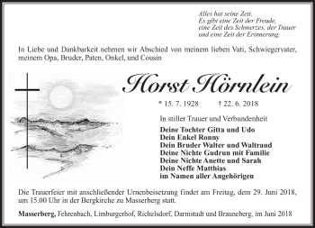 Traueranzeige von Horst Hörnlein von Südthüringer Presse