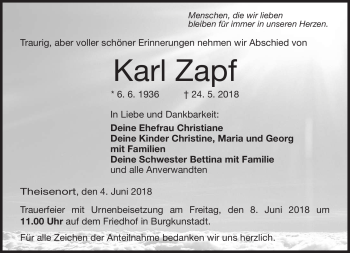 Traueranzeige von Karl Zapf von Neue Presse Coburg