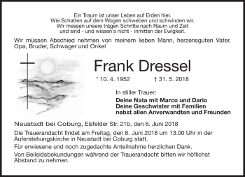 Traueranzeige von Frank Dressel von Neue Presse Coburg