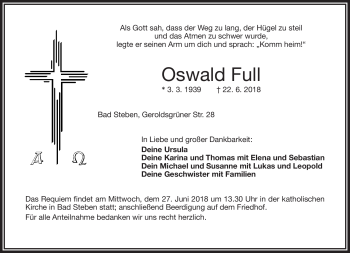 Traueranzeige von Oswald Full von Frankenpost