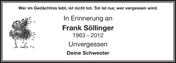 Traueranzeige von Frank Söllinger von Frankenpost