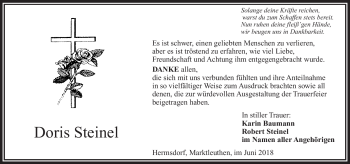 Traueranzeige von Doris Reinel von Frankenpost