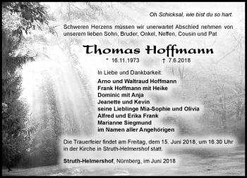 Traueranzeige von Thomas Hoffmann von Südthüringer Presse