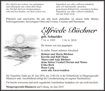 Traueranzeige von Elfriede Büchner von Südthüringer Presse