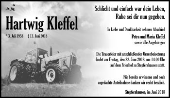 Traueranzeige von Hartwig Kleffel von Südthüringer Presse