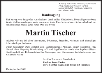 Traueranzeige von Martin Tischer von Südthüringer Presse