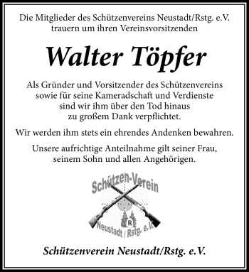 Traueranzeige von Walter Töpfer von Südthüringer Presse