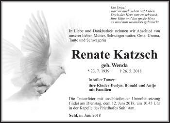 Traueranzeige von Renate Katzsch von Südthüringer Presse