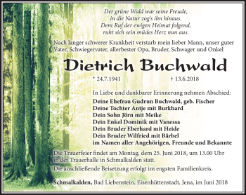 Traueranzeige von Dietrich Buchwald von Südthüringer Presse