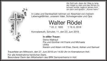 Traueranzeige von Walter Rödel von Frankenpost