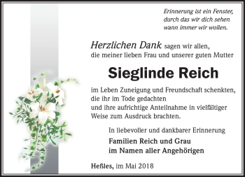 Traueranzeige von Sieglinde Reich von Südthüringer Presse