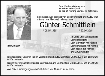 Traueranzeige von Günter Schmittlein von Neue Presse Coburg