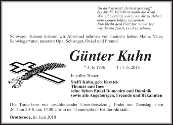 Traueranzeige von Günter Kuhn von Südthüringer Presse