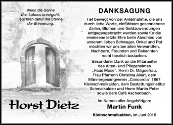 Traueranzeige von Horst Dietz von Südthüringer Presse