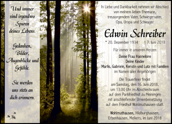 Traueranzeige von Edwin Schreiber von Südthüringer Presse