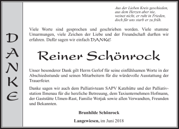 Traueranzeige von Reiner Schönrock von Südthüringer Presse