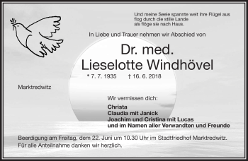 Traueranzeige von Liselotte Windhövel von Frankenpost