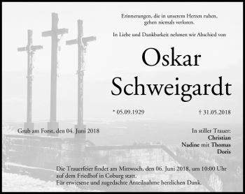 Traueranzeige von Oskar Schweigardt von Neue Presse Coburg
