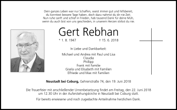 Traueranzeige von Gert Rebhan von Neue Presse Coburg
