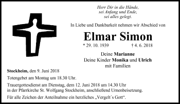 Traueranzeige von Elmar Simon von Neue Presse Coburg
