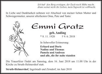 Traueranzeige von Emmi Gratz von Südthüringer Presse