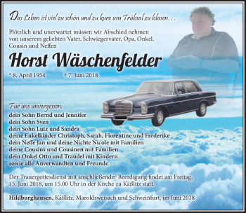 Traueranzeige von Horst Wäschenfelder von Südthüringer Presse