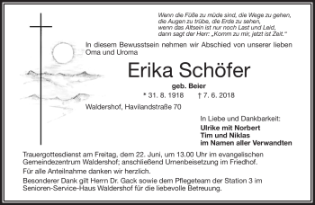 Traueranzeige von Erika Schöfer von Frankenpost