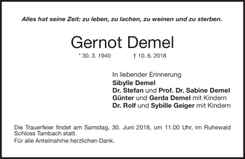 Traueranzeige von Gernot Demel von Neue Presse Coburg