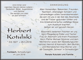 Traueranzeige von Herbert Kotulski von Südthüringer Presse