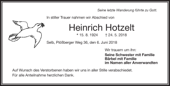 Traueranzeige von Heinrich Hotzelt von Frankenpost