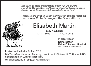 Traueranzeige von Elisabeth Martin von Neue Presse Coburg