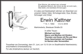 Traueranzeige von Erwin Kattner von Frankenpost