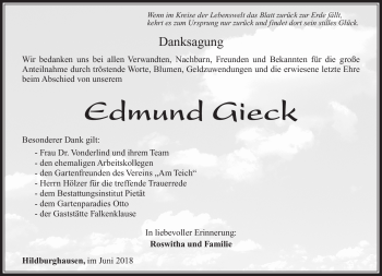 Traueranzeige von Edmund Gieck von Südthüringer Presse