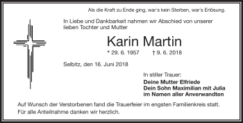 Traueranzeige von Karin Martin von Frankenpost