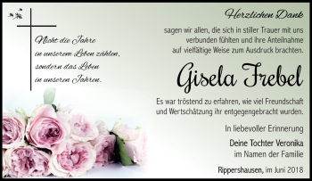 Traueranzeige von Gisela Friebel von Südthüringer Presse