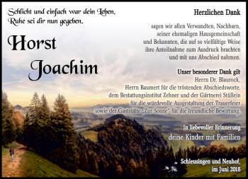 Traueranzeige von Horst Joachim von Südthüringer Presse
