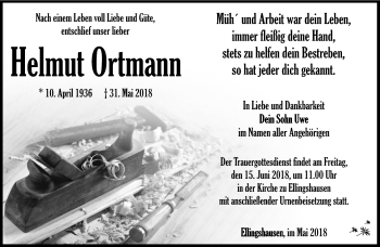 Traueranzeige von Helmut Ortmann von Südthüringer Presse