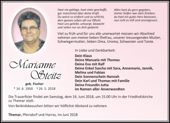 Traueranzeige von Marianne Steitz von Südthüringer Presse