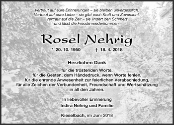 Traueranzeige von Rosel Nehrig von Südthüringer Presse