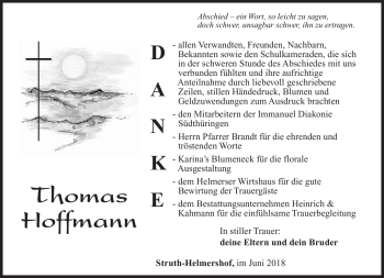 Traueranzeige von Thomas Hoffmann von Südthüringer Presse