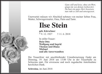 Traueranzeige von Ilse Stein von Südthüringer Presse