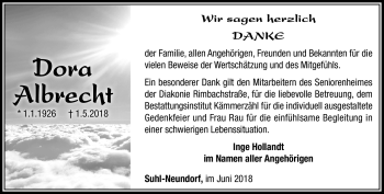 Traueranzeige von Dora Albrecht von Südthüringer Presse